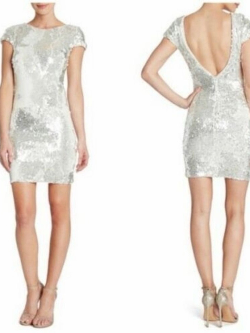 Dress the Population Sequin Mini Dress Size Small NWT White Silver Party Glam